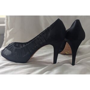 White House Black Market Black Pleated Peep Toe Heels Size 9 Stiletto Platform